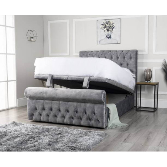 Bedz4u Chesterfield front opening ottoman storage bed with tufted scrolled headboard and footboard
