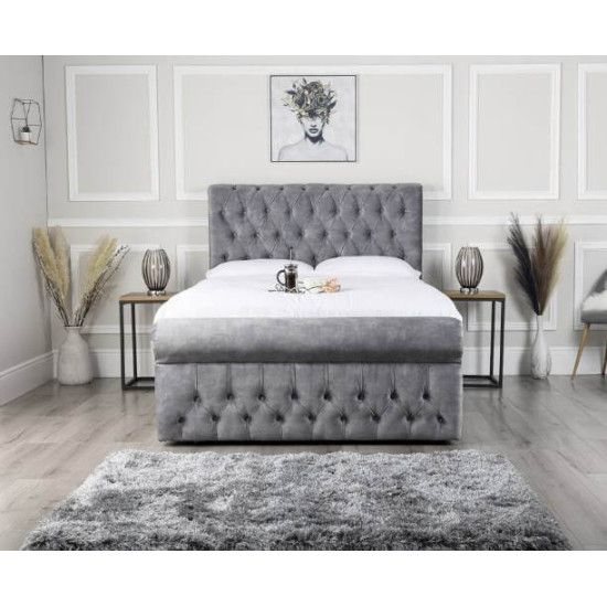 Bedz4u Chesterfield front opening ottoman storage bed with tufted scrolled headboard and footboard