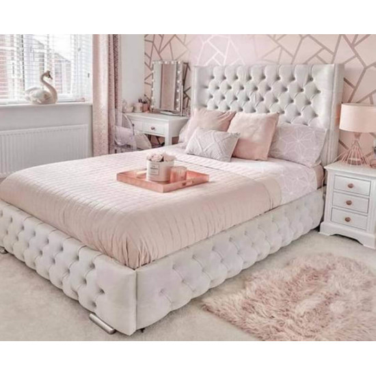 Bedz4u Genoa curved wingback bespoke fabric bed with tufted headboard, footboard and sides