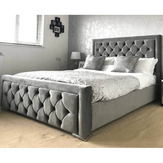 Bedz4u Paris bespoke fabric bed with flat top tufted headboard and footboard