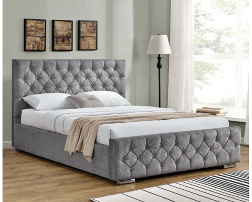 Rimini Upholstered Bed Frame with Crystal Tufted Headboard in Various Colours
