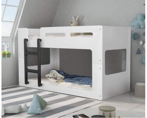 Nancy Modern White Kids Bunk Bed with Black Ladder