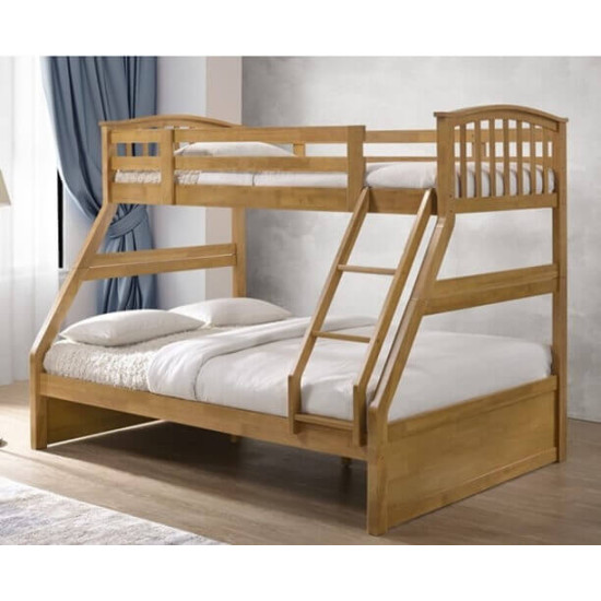 Solid Hardwood Oak Finished Triple Sleeper Wooden Bunk Bed Frame UK Artisan Beds Oak hardwood triple sleeper bunk bed
