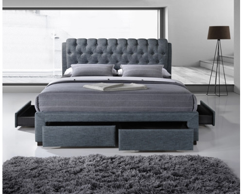 Alexander Dark Grey Fabric 4 Drawer Modern Storage Bed 3013