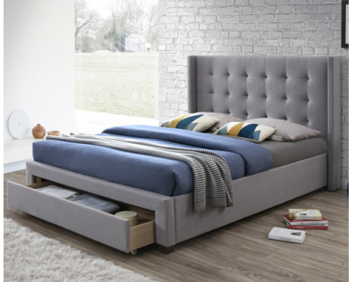 Devon Heather Grey Upholstered Bed with Jumbo Drawer