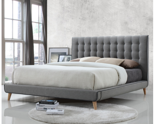 Emily Grey Modern Fabric Upholstered Button Bed by Artisan
