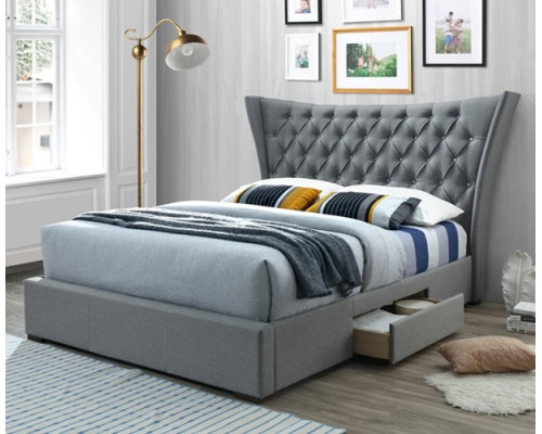 Middleton Grey Fabric Storage Bed with Winged Headboard 