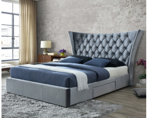 Middleton Silver Fabric Storage Bed with Winged Headboard 