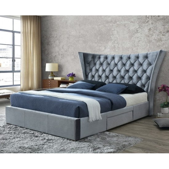 Middleton Silver Fabric Storage Bed with Winged Headboard | Storage Beds (by Bedz4u.co.uk)