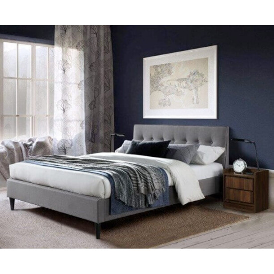 Regal Light Grey Modern Fabric Upholstered Bed with Button Headboard | Fabric and Upholstered Bed Frames (by Bedz4u.co.uk)