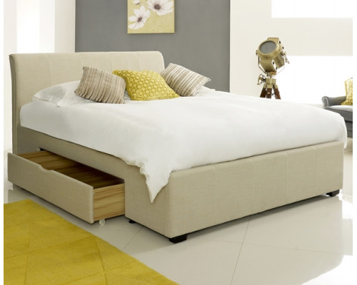 Scarlett Stone Upholstered Fabric 2 Drawer Storage Bed