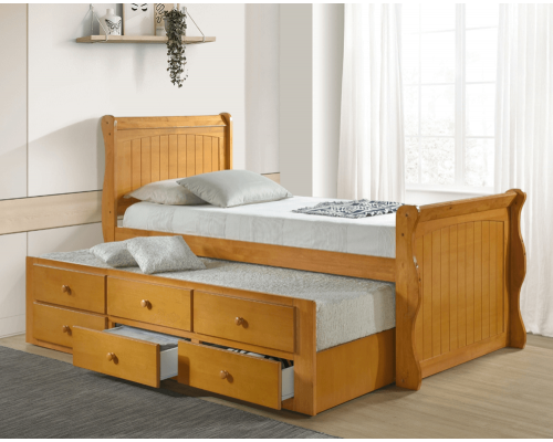 Captains Oak Sleigh Style Guest Bed with Storage Drawers