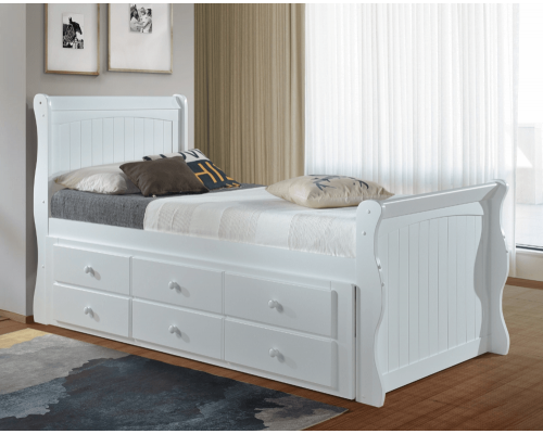 Captains White Sleigh Style Guest Bed with Storage Drawers