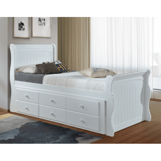 Captains White Sleigh Style Guest Bed with Storage Drawers | Guest Beds (by Bedz4u.co.uk)