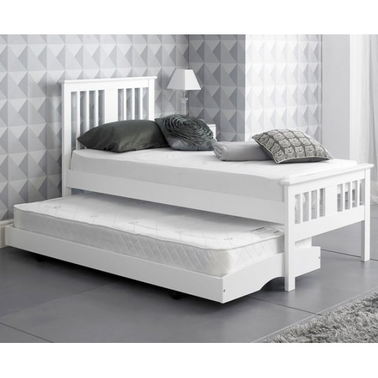 3ft Single White Finished Solid Hardwood Guest Bed with Trundle | Guest Beds (by Bedz4u.co.uk)