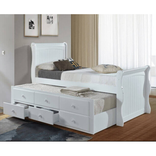Artisan Beds Captains white sleigh guest bed with storage drawers and trundle
