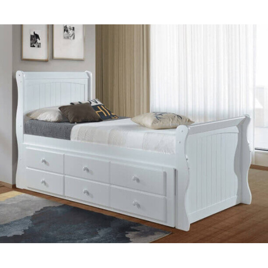 Artisan Beds Captains white sleigh guest bed with storage drawers and trundle