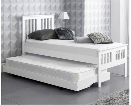 3ft Single White Finished Solid Hardwood Guest Bed with Trundle