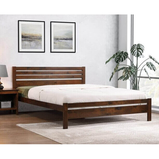 Solid Hardwood Antique Oak Bed Frame for UK Bedrooms Heartlands Furniture Astley antique oak wood bed with slatted headboard
