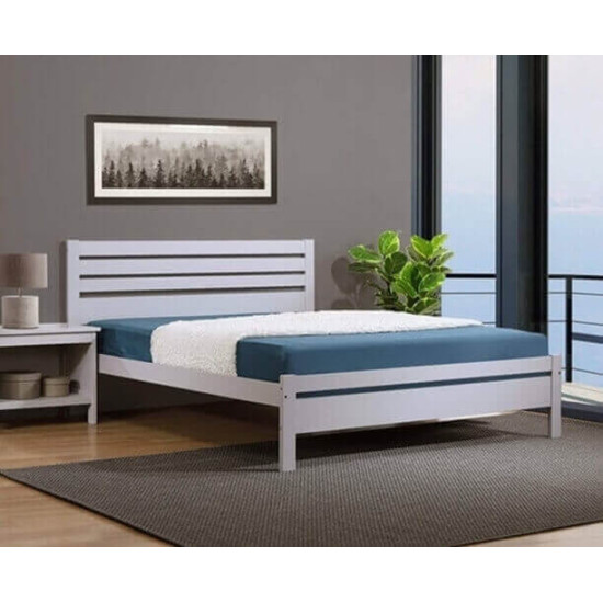 Solid Hardwood Light Grey Wooden Bed Frame UK Sizes Heartlands Furniture Astley light grey wood bed with slatted headboard