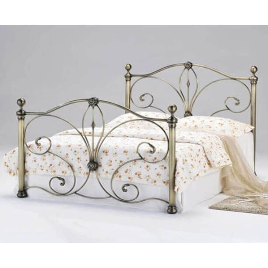Diane Antique Brass Bed Metal Bed by Heartlands Furniture Heartlands Furniture Diane antique brass metal bed frame with ornate scrolls