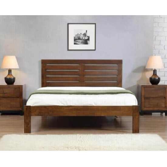 Heartlands Furniture Vulcan rustic oak wood bed with high slatted headboard and low footboard