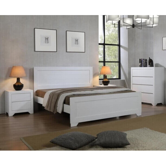 Heartlands Furniture Zircon white wood bed with high panelled headboard