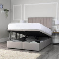 Open ottoman storage bed base in charcoal fabric showing under-bed space in a classic UK bedroom