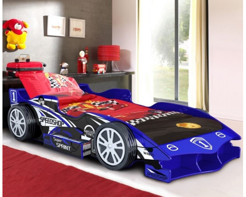 Blue Speedy Speed Racer Single Kids Car Bed with Storage 