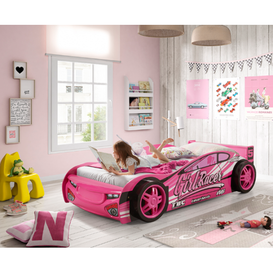 Girls Single Pink Sports Car Racer Bed Frame | Kids Beds (by Bedz4u.co.uk)