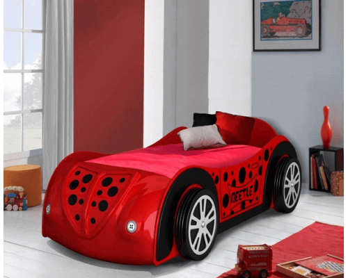 Red Beetle Kids Car Bed with LED Lights and 3D Alloy Wheels