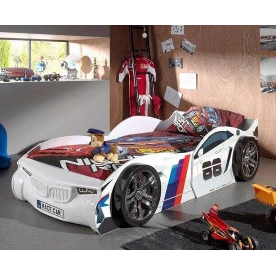 White Kids Turbo Racing Car Bed by The Artisan Bed Company | Kids Beds (by Bedz4u.co.uk)