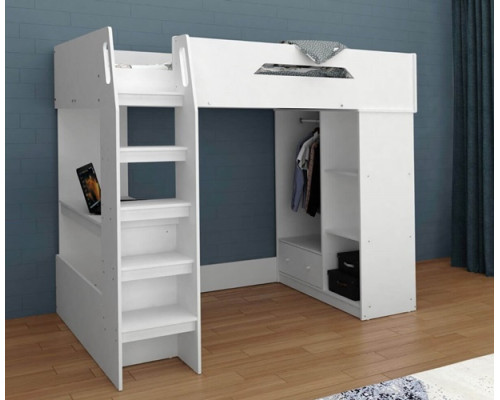 Kudl White Wood High Sleeper Bed with Desk and Storage by Kidsaw