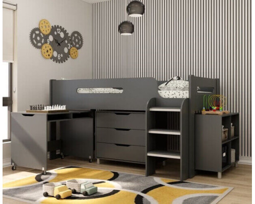 Kidsaw Kudl Anthracite Single Mid Sleeper with Desk and Storage