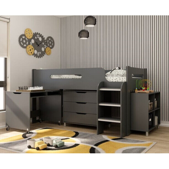 Kidsaw KUDL anthracite grey single mid sleeper with desk and storage