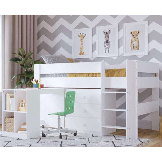 Kidsaw KUDL white mid sleeper with desk and cupboard