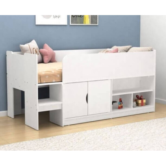 Kidsaw KUDL white storage mid sleeper with cupboard and shelves