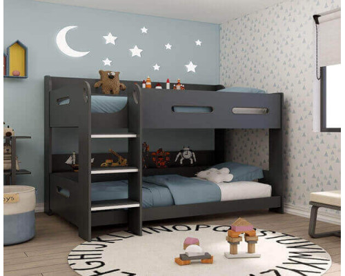 Kidsaw Anthracite Grey Kids Wood Bunk Bed with Shelves