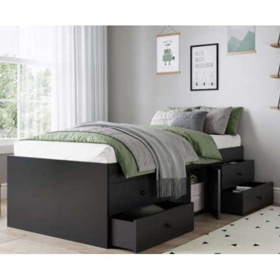 Kidsaw black multi drawer single cabin bed with storage cupboard