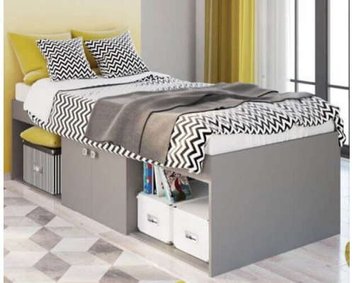 Kids Grey Low Single Cabin Bed with Storage by Kidsaw