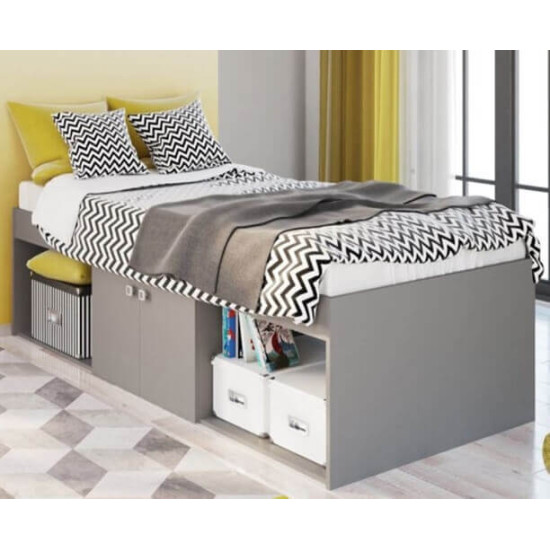 Kidsaw grey low single cabin bed with cupboard and storage
