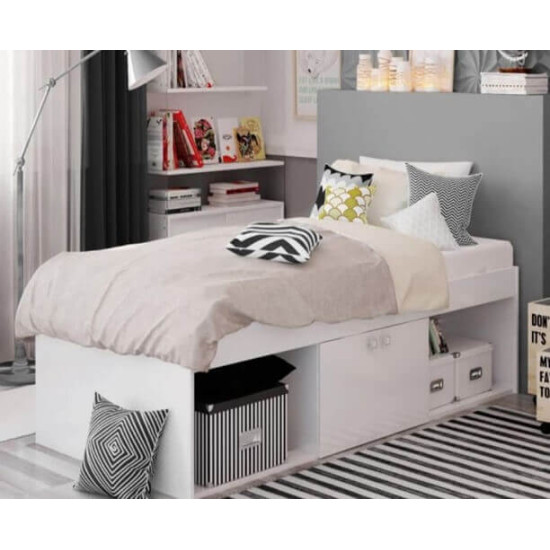 Kidsaw white low single cabin bed with cupboard and storage