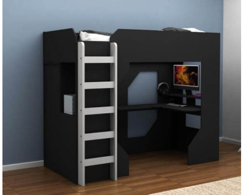 Kidsaw Black Gaming High Sleeper with Desk and Drawers