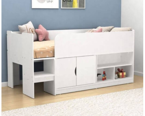 Kidsaw White Storage Mid Sleeper with Cupboard and Shelves