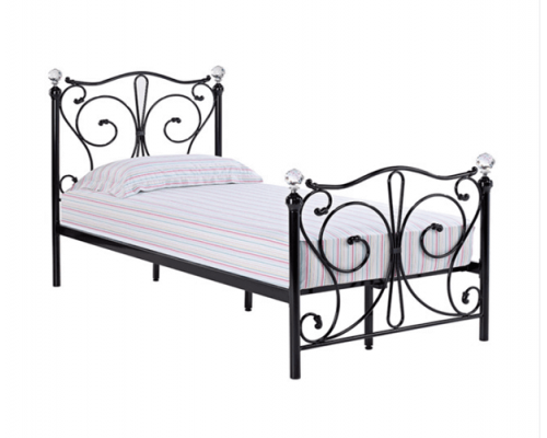 Florence Traditional Black Ornate Metal Bed with Crystal Finials
