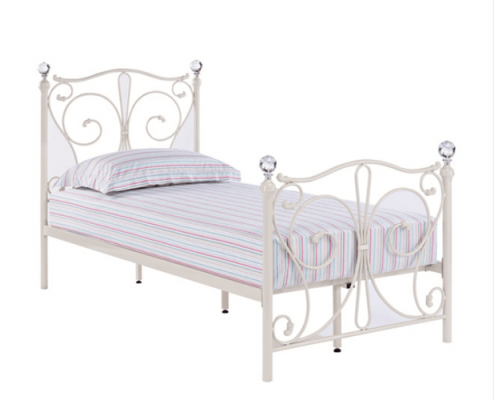 Florence Traditional White Ornate Metal Bed with Crystal Finials