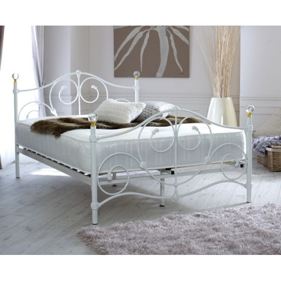 Madrid Double Ornate Style White Metal Bed Frame with Crystal Finials | Metal Beds (by Bedz4u.co.uk)