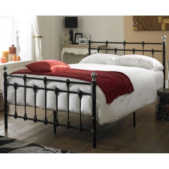 Oxford/Atlas Traditional Black Metal Bed with Chrome Finials | Metal Beds (by Bedz4u.co.uk)