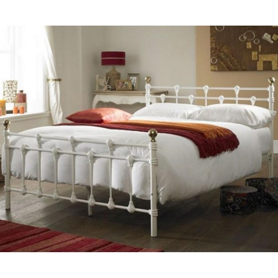 Oxford/Atlas Traditional White Metal Bed with Brass Finials | Metal Beds (by Bedz4u.co.uk)