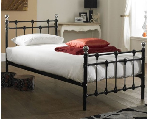 Hawthorn Traditional Single Black Metal Bed with Chrome Finials
